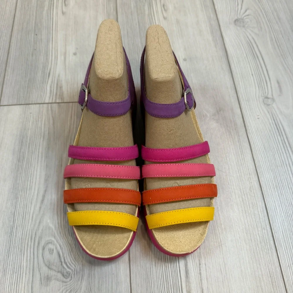 NEW Dansko Roxie Multi Milled Nubuck Rainbow Strappy Sandals 40 US 10